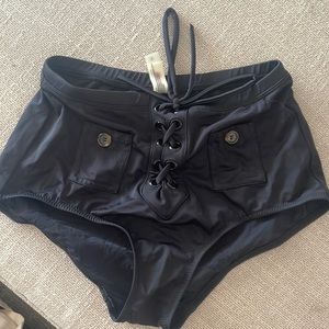 Solid & striped black high waist bottom